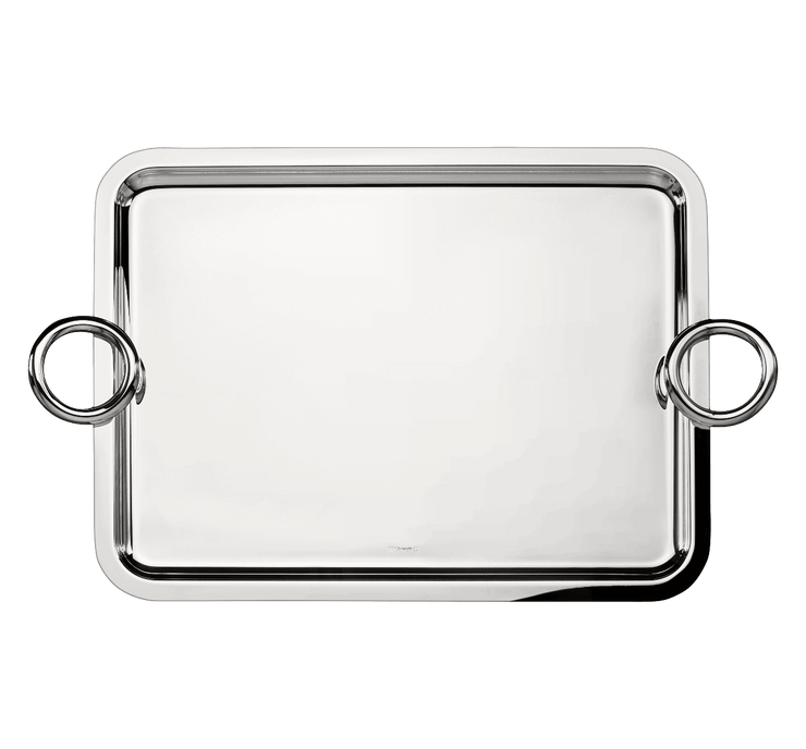 Vertigo Tray with handles in silvery metal - 43 x 31 cm